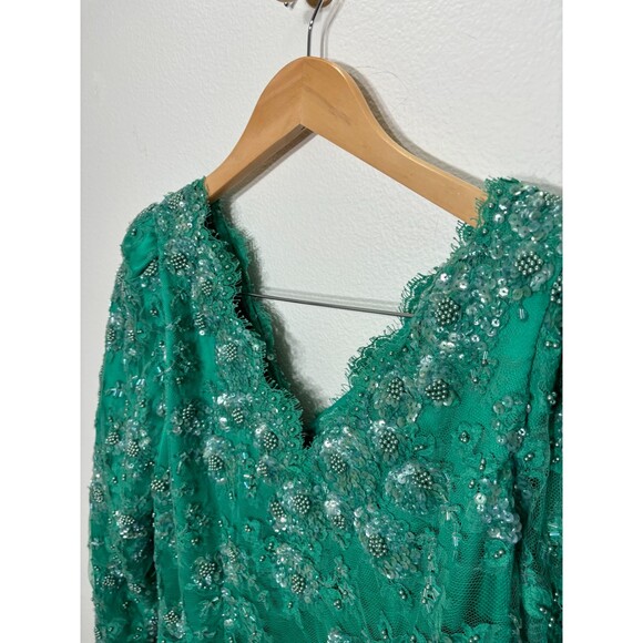 Vintage Fully Beaded Gown Mother of Bride Dress Glam Sequin Regal Green Large - Picture 4 of 7